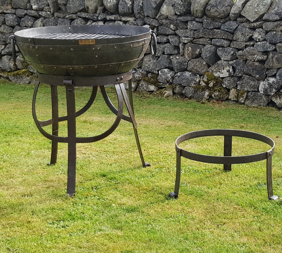 Recycled Kadai Bbq Fire Bowl With High Low Gothic Stand Burnt Rock